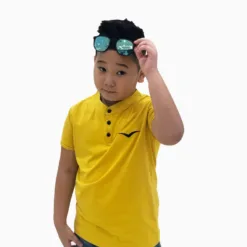 Boys' mandarin collar shirt with Vinakids logo embroidered in yellow (6-12 years old)