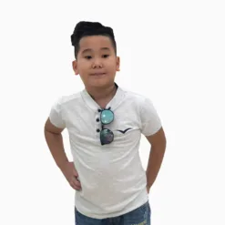 Boys' mandarin collar shirt with Vinakids logo embroidered in Gray (6-12 years old)