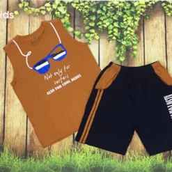 Boys' sleeveless brown glasses outfit (6-12 years old)